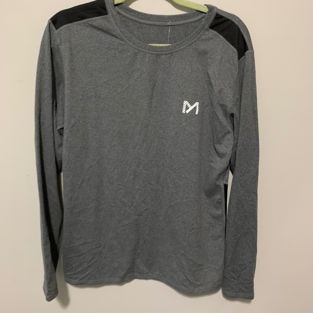 Meetyoo Mens Gray Long Sleeve Performance Athletic Shirt XL Logo Active